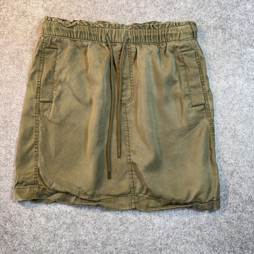 Loft‎ Paperbag Waist Utility Skirt Small Olive Green Drawstring Twill